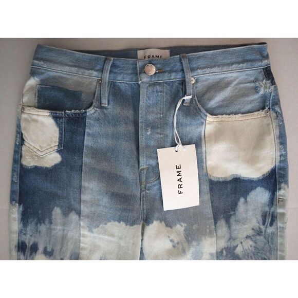 Frame Women's Sz 27 Blue Le Original Bleached High Rise Straight Fit Jeans - Picture 7 of 12